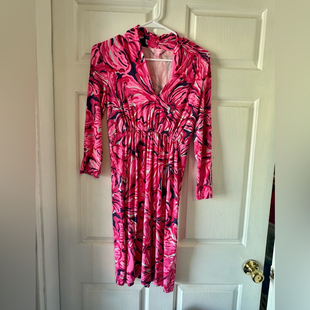 LILLY PULITZER “Alexandra” 3/4 Sleeve Pink Floral Dress - Picture 3 of 13